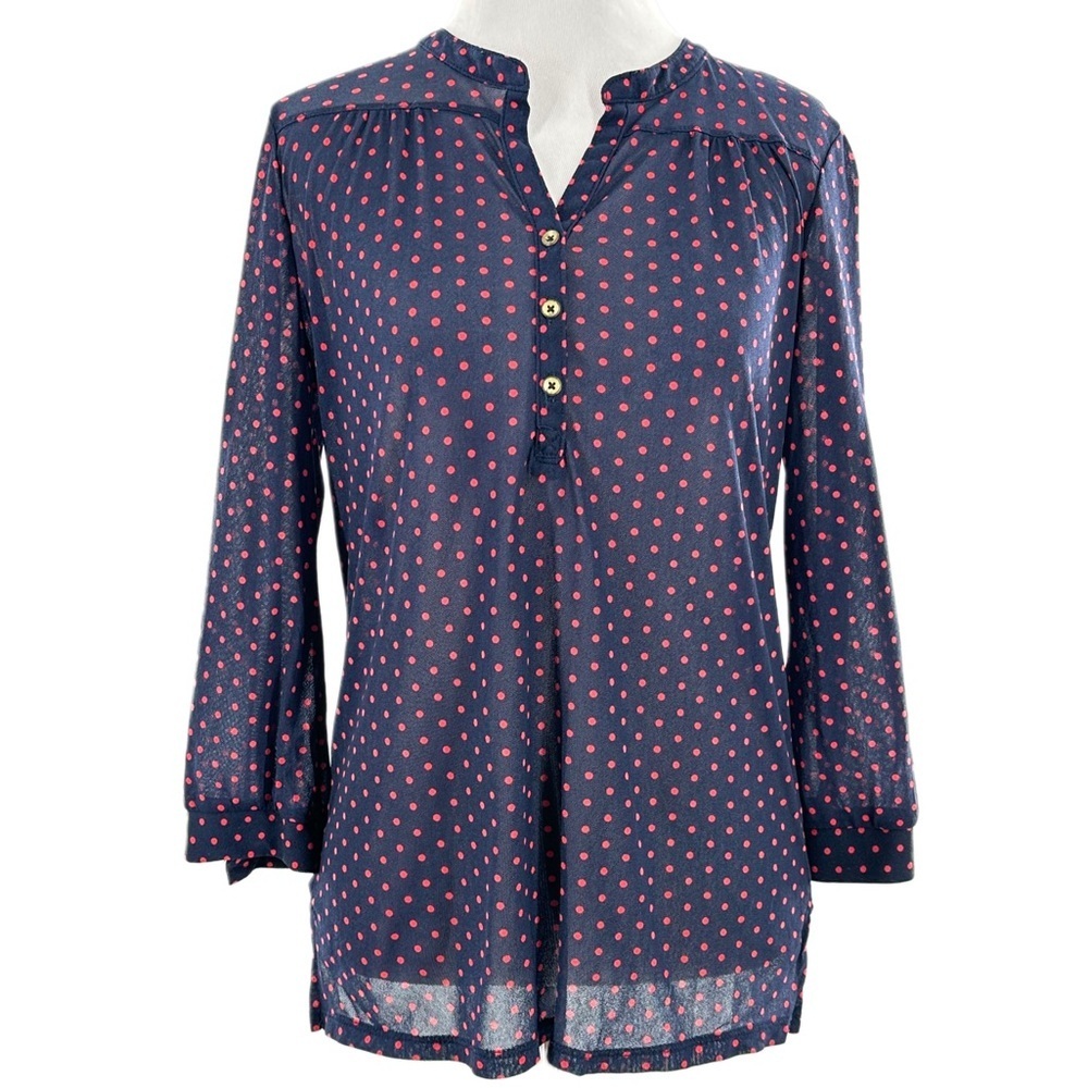 The Limited womens top size M navy blue pin dot 3/4 sleeve sheer vintage 2000’s